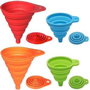 KongNai Kitchen Funnel Set 4 Pack, Small and Large, Kitchen Gadgets Accessories Foldable Silicone Collapsible Funnels for Filling Water Bottle Liquid Transfer Food Grade