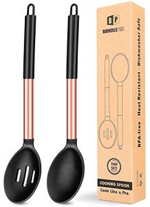 Pack of 2 Large Silicone Cooking Spoons,Non Stick Solid Basting Spoon,Heat-Resistant Kitchen Utensils for Mixing,Serving,Draining,Stirring (ROSE BLACK)