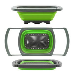 Qimh Colander collapsible Over The Sink Vegtable/Fruit Colander Strainer With Extendable Handles(Green)