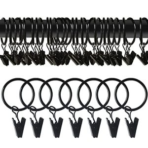 Topspeeder 102 Pack Curtain Rings with Clips 1 inch Internal Diameter Decorative Drapery Rustproof Vintage Compatible with up to 5/8 inch Rod Black