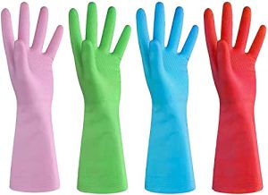 URBANSEASONS Dishwashing Rubber Gloves for Cleaning – 4 Pairs Household Gloves Including Blue, Pink, Green and Red, Non Latex and Fit Your Hands Well, Great Kitchen Tools