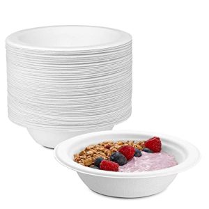 100% Compostable 12 oz. Heavy-Duty Soup Bowls [125 Pack] Eco-Friendly Disposable Sugarcane Paper Bowls