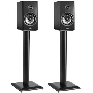 Floor Speaker Stands - Vibration-Absorbing MDF Design Works with Edifier, Polk, & Other Bookshelf Speakers Or Studio Monitors - Includes Sound Iso Pads & Carpet Spikes