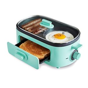 10 👉 GreenLife 3-in-1 Breakfast Maker Station, Healthy Ceramic Nonstick Dual Griddles for Eggs Meat Sausage Bacon Pancakes and Breakfast Sandwiches, 2 Slice Toast Drawer, Easy-to-use Timer, Turquoise