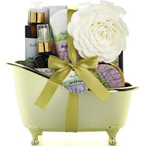 10 👉 Spa Gift Baskets For Women - Luxury Bath Set With Lavender & Tea Tree Oil - Spa Kit Includes Body Wash, Bubble Bath, Lotion, Bath Salts, Body Scrub, Body Spray, Shower Puff, and Towel