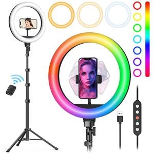 5 👉 Weilisi 10" Selfie Ring Light with Tripod Stand, 72'' Tall & Phone Holder, 38 Color Modes, Stepless Dimmable/Speed LED Ring Light for iPhone & Android,YouTube, Makeup,TIK Tok