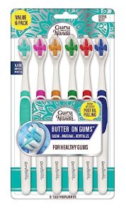 GuruNanda Butter On Gums Toothbrush with 8000+ Softex Bristles - Ultra Soft Toothbrush for Sensitive & Receeding Gums - Ergonomic Rubber Handle & Multi-Directional Bristles for Whiter Teeth - 6 Count