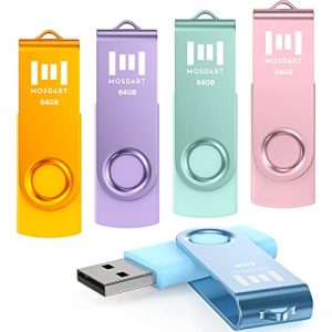 MOSDART 64GB USB Flash Drive 5 Pack, 64 GB Pastel Multicolor Multipack USB2.0 Thumb Drives, Swivel Design with LED Light, exFAT Jump Drive Memory Stick Pen Drive for Computers, Data Storage
