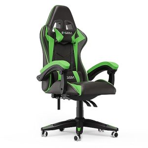 5 👉 Bigzzia Gaming Chair Office Chair Reclining High Back Leather Adjustable Swivel Rolling Ergonomic Video Game Chairs Racing Chair Computer Desk Chair with Headrest and Lumbar Support (Green)